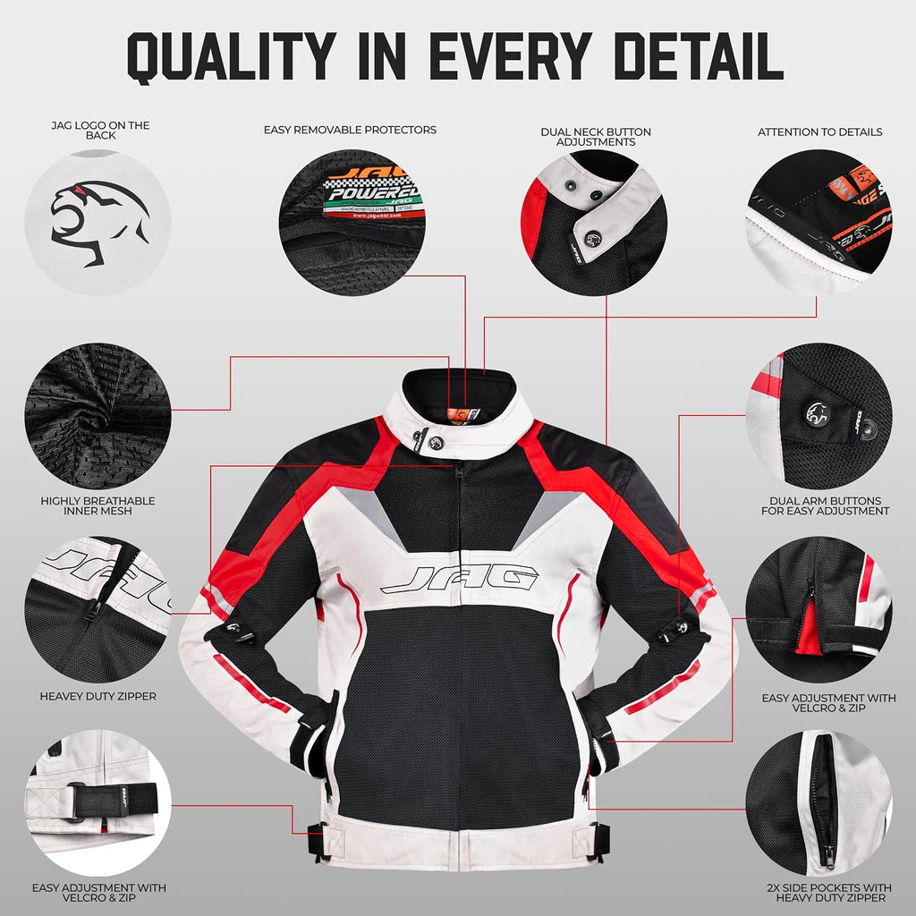 JAG Mesh Motorcycle Jacket with Armor, High Visibility Men's Riding Jacket | CE Level 1 Armor, Breathable Mesh Summer