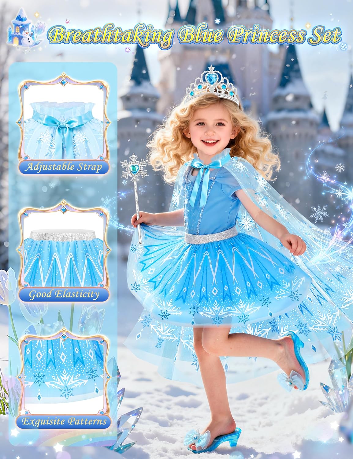 Princess Dress Up Clothes for Little Girls Toddlers Princess Dress Up Shoes | Princess Cape Tutu Shoes Crown Wand