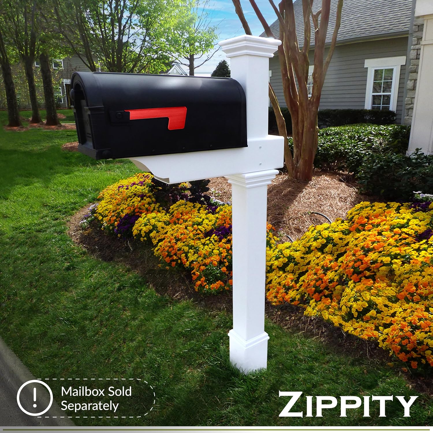 Zippity Classica Mailbox Post, White Vinyl DIY No Dig Kit | 1 Post, Mailbox Sold Separately, ZP19013