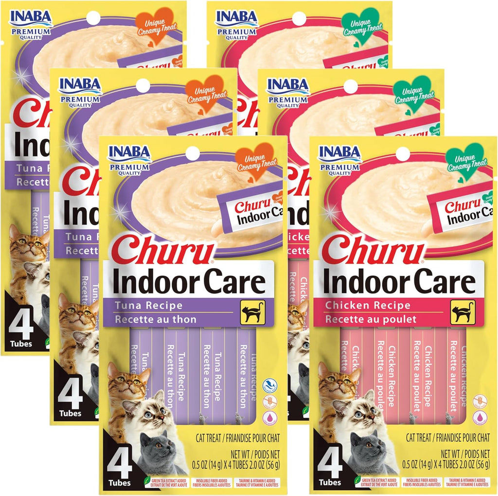 Churu for Cats, Functional, Creamy Lickable Purée Cat Treat for Indoor Care and Hairball Control, 0.5 Ounces Each, 24