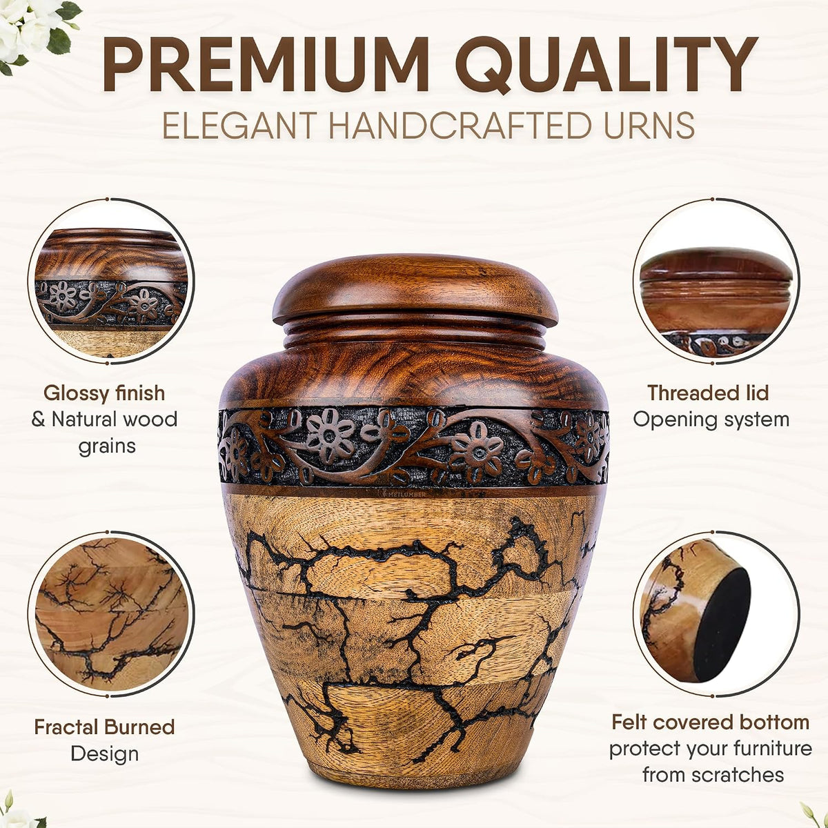 Cremation Urn for Human Ashes Adult Male or Female, Wooden Urn, Hand Carved Memorial, Large Adult Urn, Burial Urn