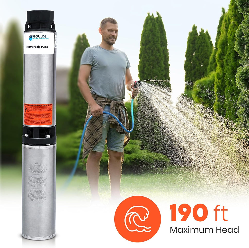 Goulds 25HS10422C, Mid-suction 4" Submersible Water Pump, 1 HP, 25 GPM, 230V, 1 PH, 2 Wire, 7 Stages, 5 Year Warranty