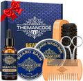 Beard Grooming Kit for Men, Fathers Day Gift for Dad and Husband, Sandalwood Beard Care Kit with Oil, Balm, Wash Bar