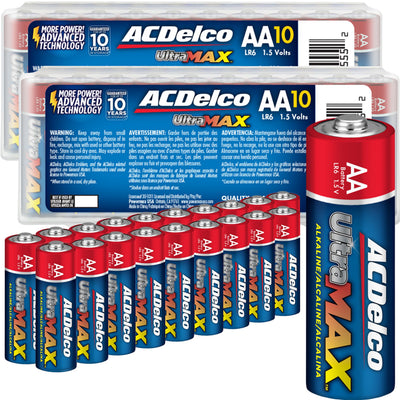 ACDelco UltraMAX 20-Count AA Batteries, Alkaline Battery with Advanced Technology, 10-Year Shelf Life, Recloseable