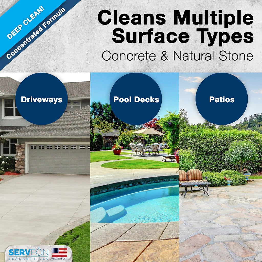Concrete & Stone Cleaner (Concentrated Formula) 1 Gal | Water-based Commercial Grade, Outdoor Indoor Oil Stain &