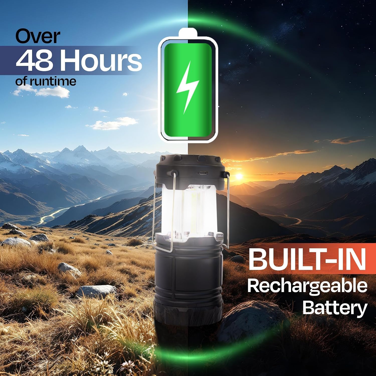 Rechargeable Camping Lantern, Pack of 2 - LED Camping Lantern Battery Powered, Waterproof Solar Lantern for