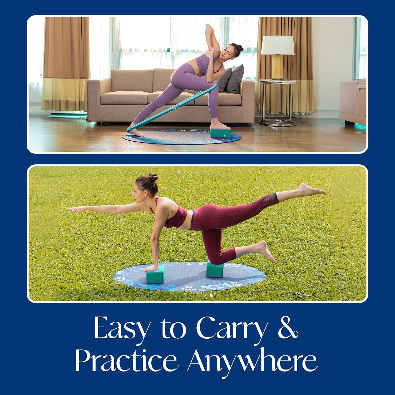 Non-Slip Yoga Blocks，High-Density EVA Foam 2 Pack for Yoga & Pilates | High-Density Support | Lightweight | EVA Foam