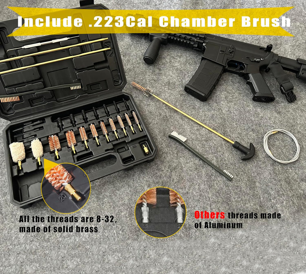 Gun Cleaning Kit Universal Supplies for Rifle Pistol Shotgun with Portable Carrying Case for 12Ga 20Ga .22 5.56mm