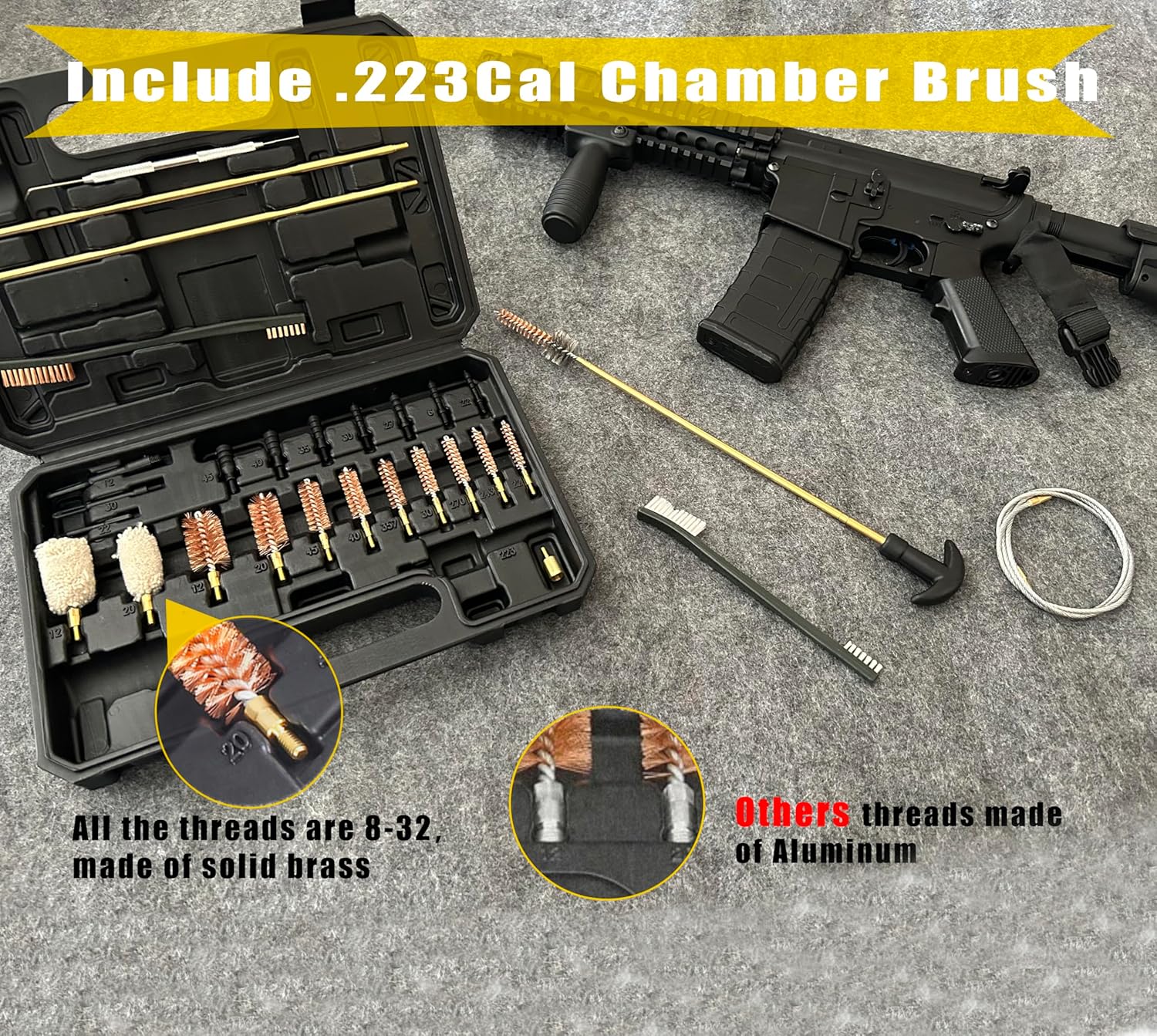 Gun Cleaning Kit Universal Supplies for Rifle Pistol Shotgun with Portable Carrying Case for 12Ga 20Ga .22 5.56mm