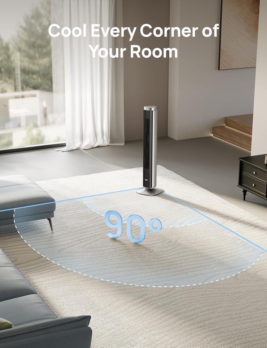 Smart 42'' Tower Fan for Bedroom, 12 Speeds, 20dB Quiet Standing Fan | 40ft Far Airflow, 28 ft/s Cooling Airflow, 12