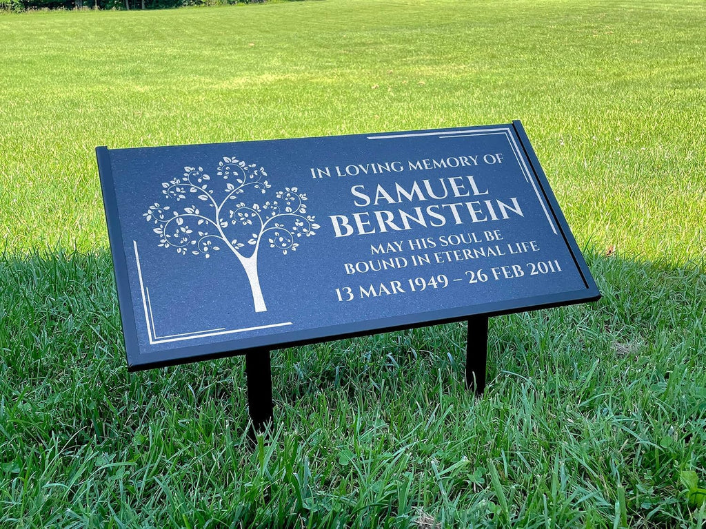 Personalized Black Granite Headstone, Tombstone 12x6 & 24x12 Memorial Grave Marker with Metal Stand, Graveyard Sign