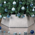 Hexagonal Christmas Tree Collar - Shiny Fabric Tree Skirt, Decorative Tree Ring for Holiday & Xmas Decor (Shiny Silver)