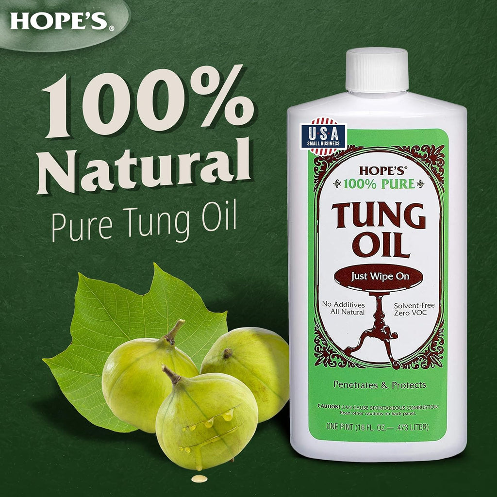 100% Pure Tung Oil, Food Safe, Premium Waterproof Natural Wood Finish and Sealer for Indoor and Outdoor Projects