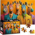 1000 Piece Jigsaw Puzzles for Adults, Funny Colorful Zebras in Suits, Quirky Animal Pop Art Puzzle, Vibrant Family