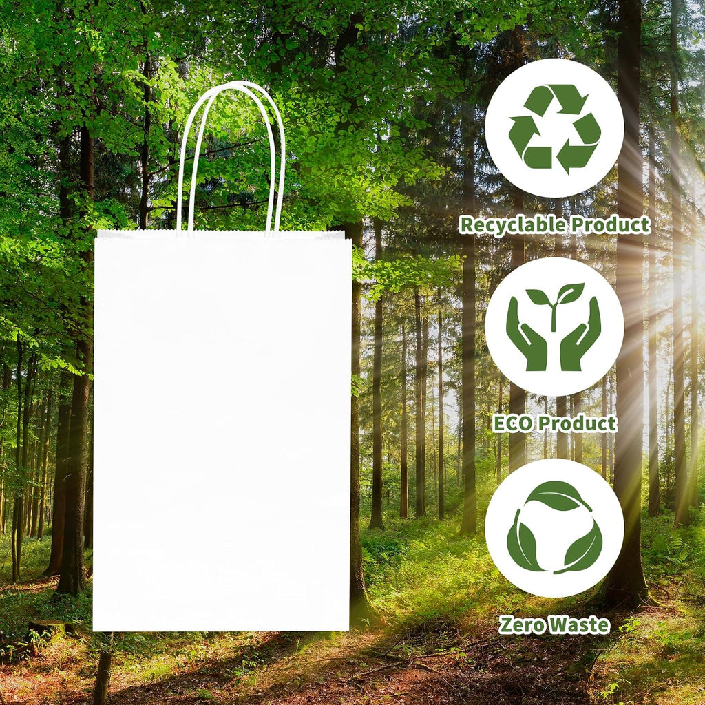 60pcs Small White Paper Gift Bags with Handles Bulk, 5.25x3.2x8in