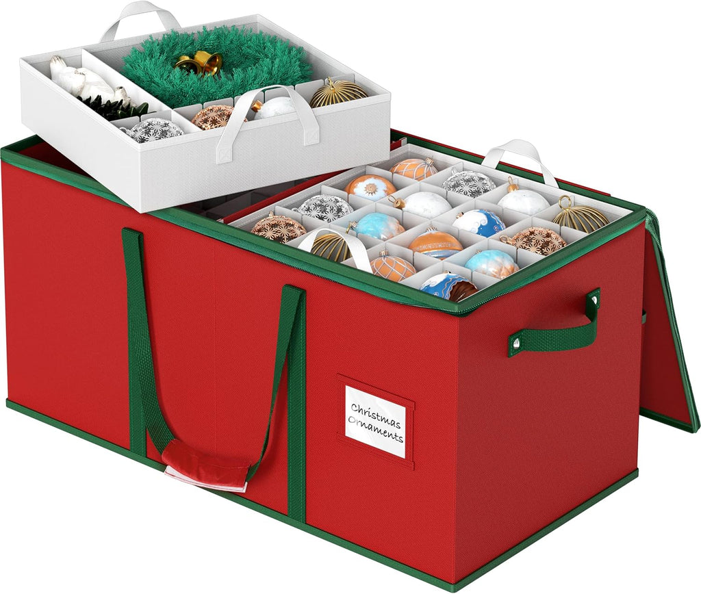128 Christmas Ornament Storage Box with Adjustable Divider | Heavy-Duty