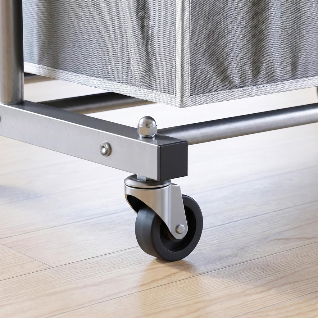 Laundry Sorter Cart with Hanging Rod, Silver | Extendable Width from 30.6 to 48", Removable 3-Section Laundry Basket