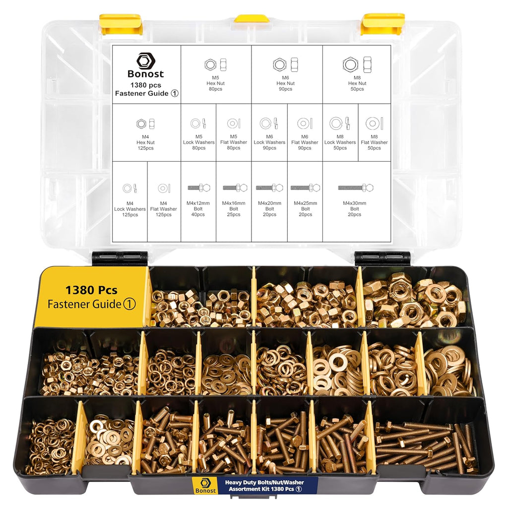 1380pcs Nuts and Bolts Assortment Kit - Heavy Duty Grade 8.8 Metric M4 M5 M6 M8 Bolt Set with Assorted Nuts and