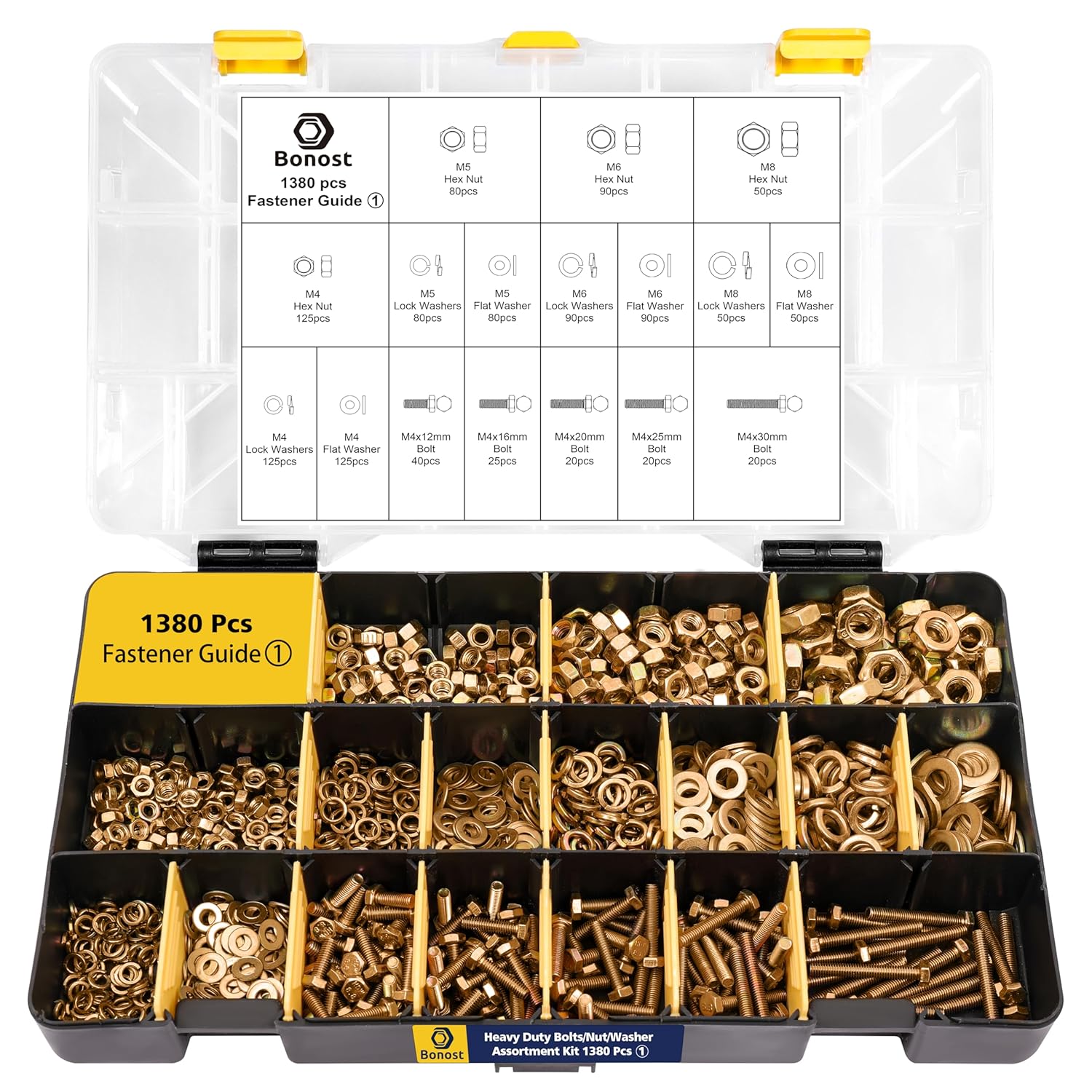 1380pcs Nuts and Bolts Assortment Kit - Heavy Duty Grade 8.8 Metric M4 M5 M6 M8 Bolt Set with Assorted Nuts and