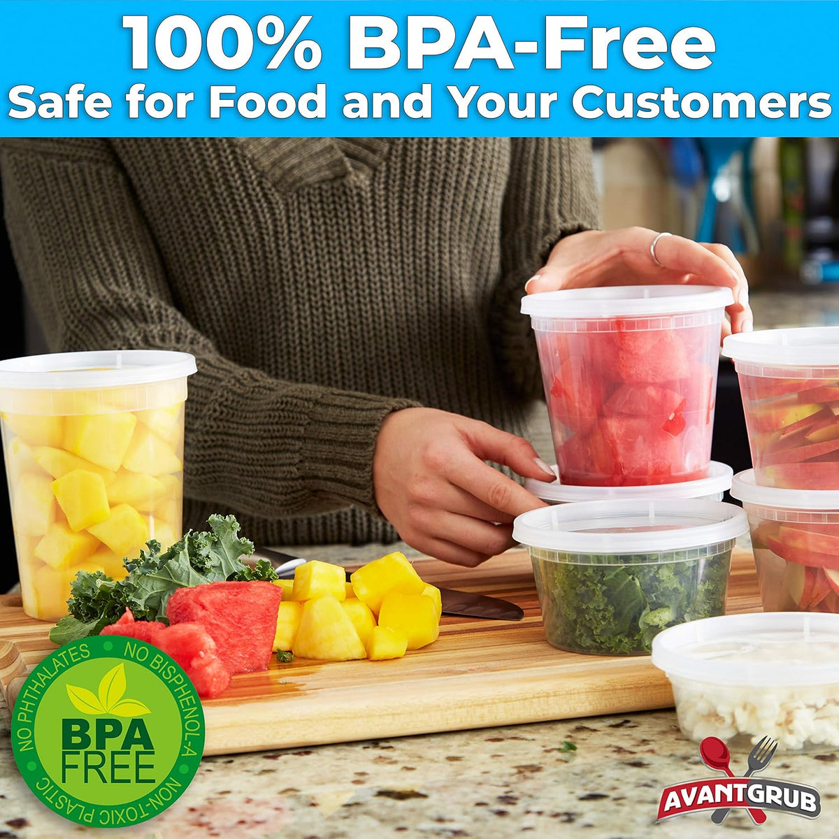 Deli-Grade BPA-Free 24oz Plastic Containers with Lids 24ct. Leakproof Microwavable Portion Container for To-Go