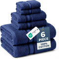Bath Towel Set 100% Cotton 6 Piece Soft Absorbent - Navy | Shower Towels - Generously Sized, Oversized & Roomy