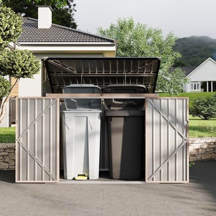 3x6 ft Outdoor Metal Storage Shed for 2 Trash Cans, Weather-Resistant Trash Can Shed with Chain-Lifting Lid for