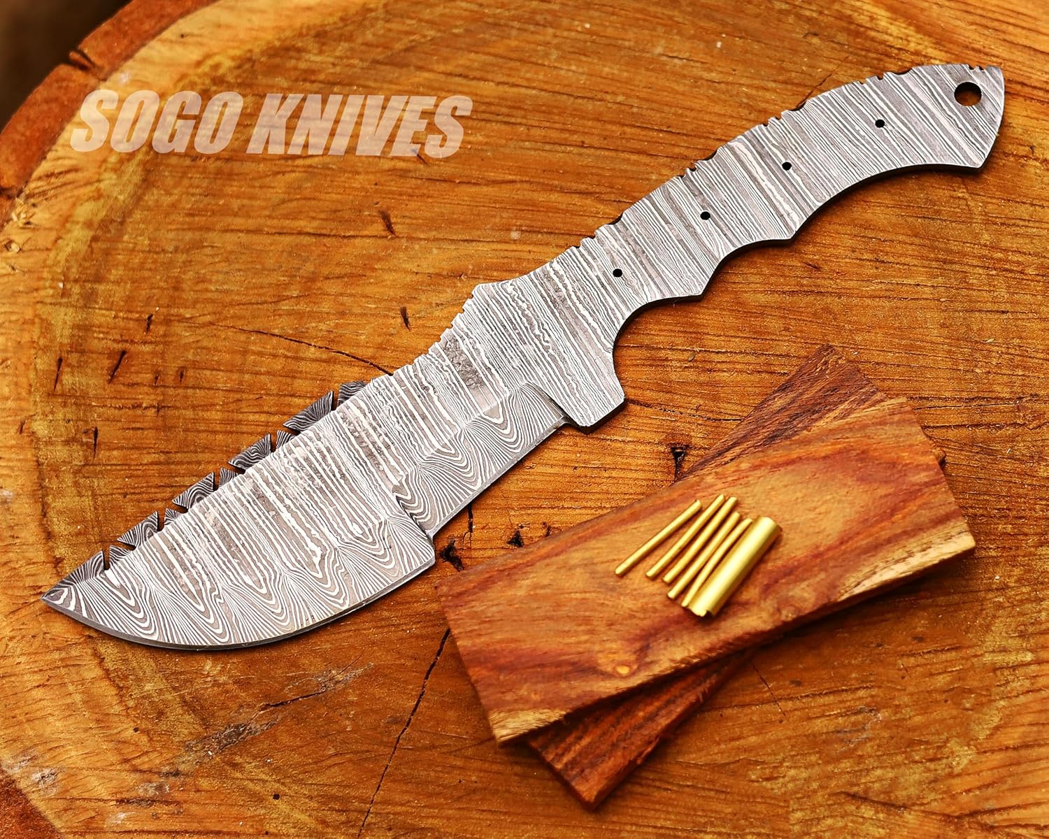 Damascus Tracker DIY Handmade Knife Kit - Includes Knife Blank, Steel Blade, Pins, Sheath, Handle Scales - Making