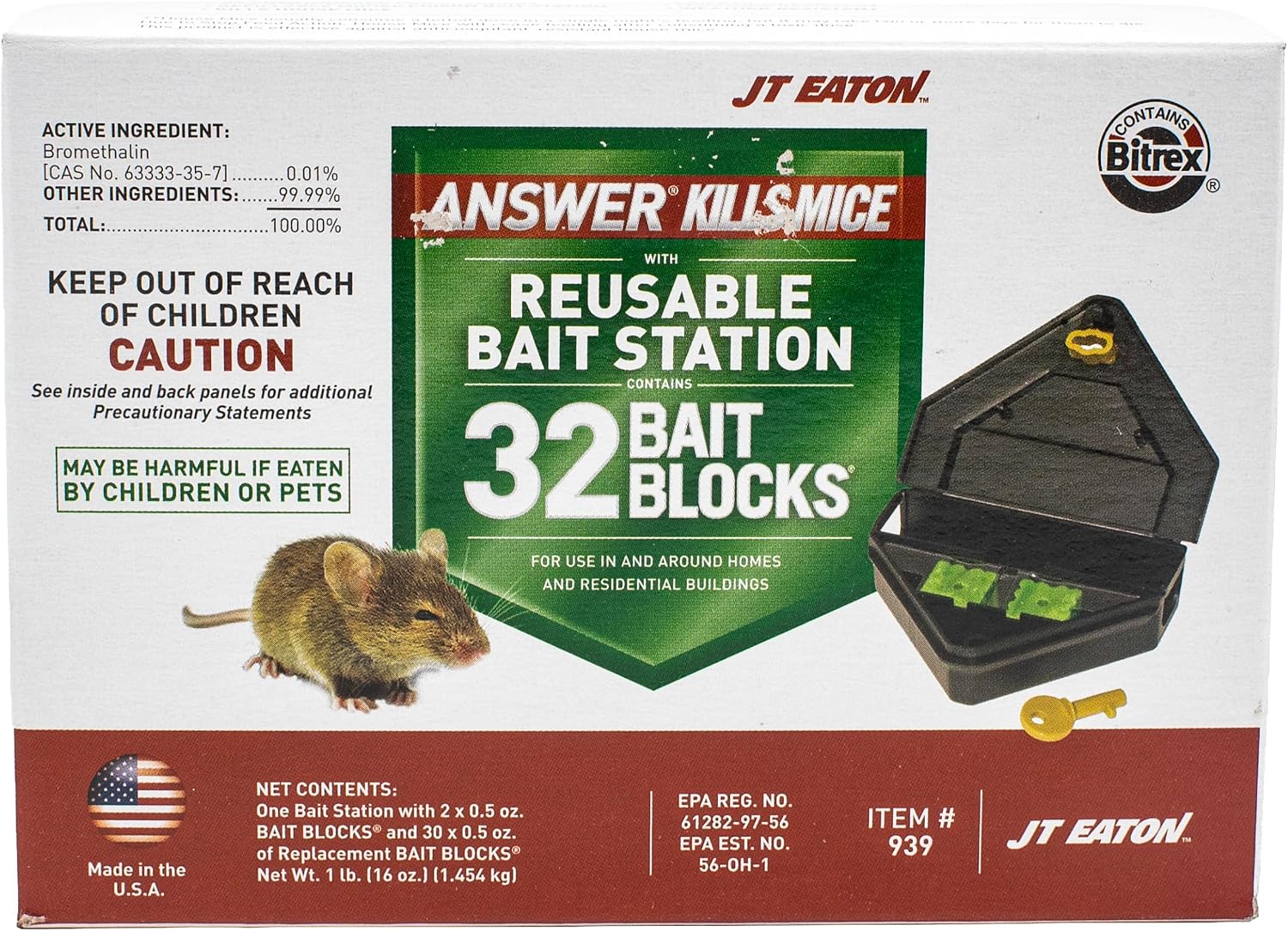 Answer Kills Mice with Reusable Mouse Bait Station and 32 Bait Blocks – Effective Rodent Control Solution for Indoor