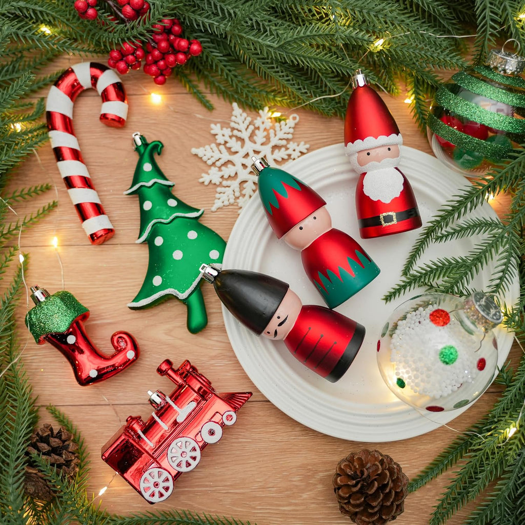 95pcs Christmas Balls Ornaments Set, Shatterproof Plastic Baubles, Soldiers, Christmas Socks for Xmas Tree Holiday
