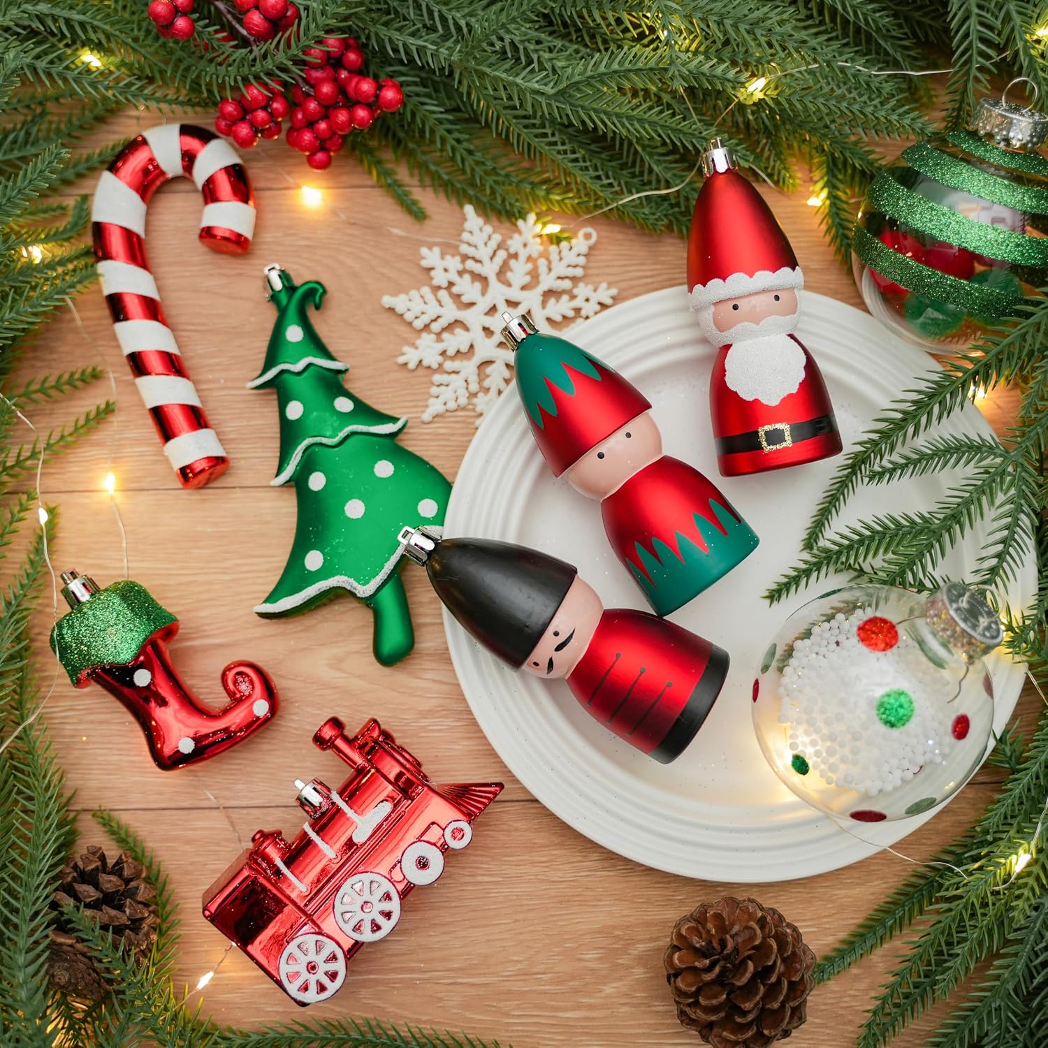 95pcs Christmas Balls Ornaments Set, Shatterproof Plastic Baubles, Soldiers, Christmas Socks for Xmas Tree Holiday