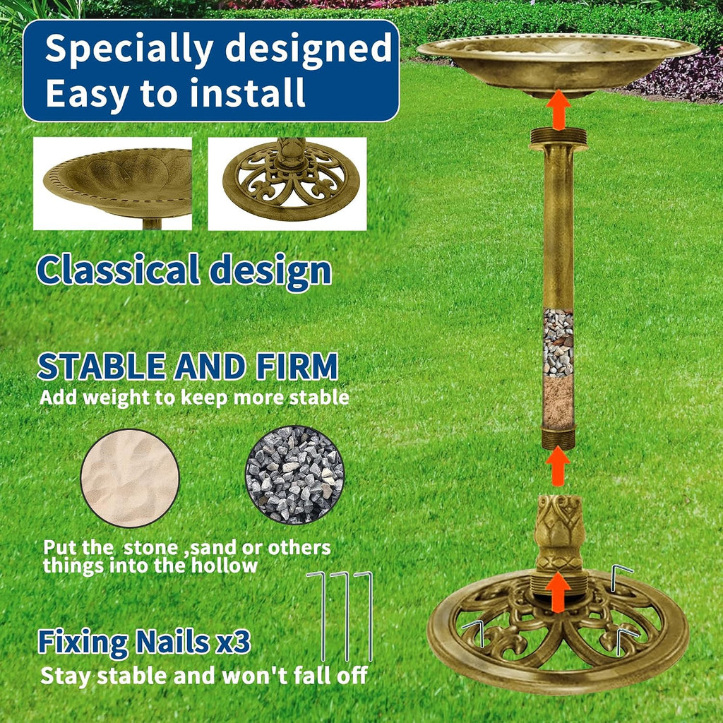 Bird Bath with Solar Fountain, 20in Copper Bowls for Outdoors Garden Yard