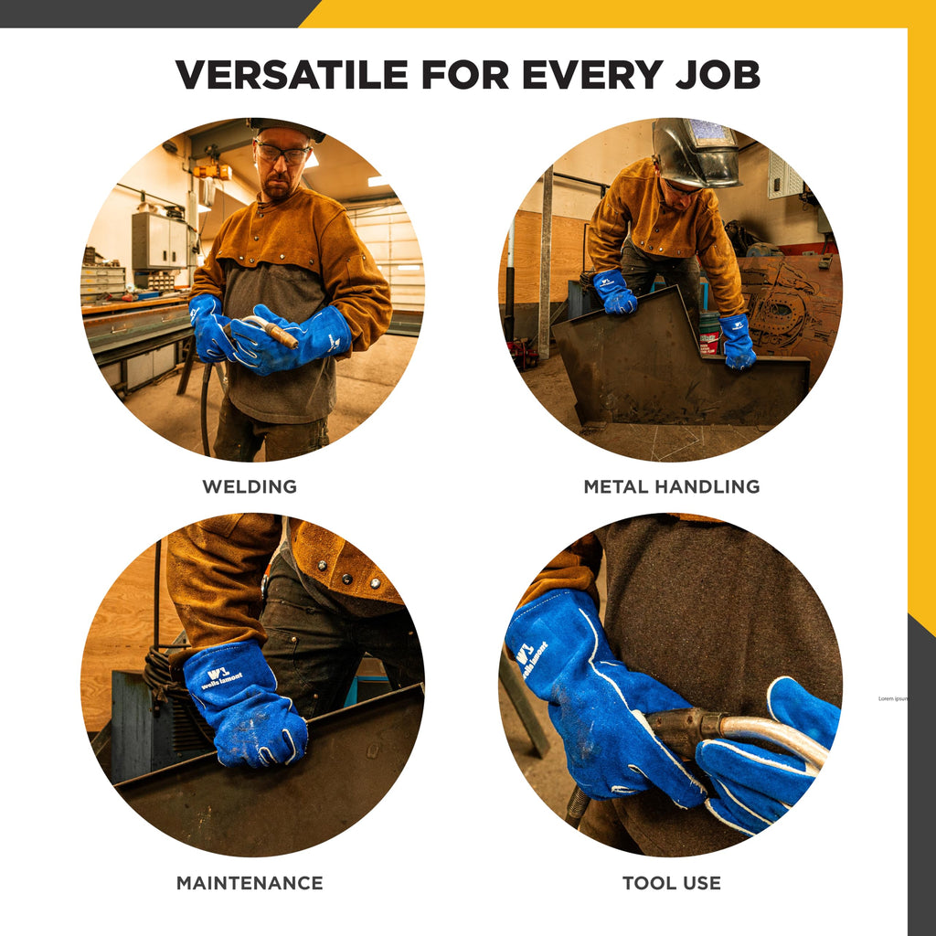 Men's Welding Gloves, Split Cowhide Leather, Blue, Large