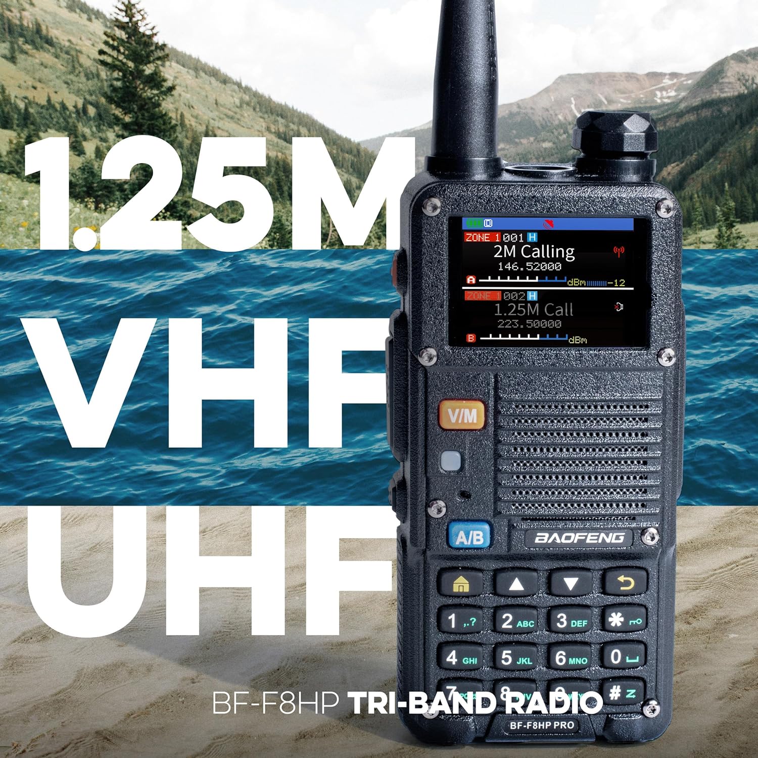 BF-F8HP PRO 10W Tri-Band Ham Radio, UV-5R 7th Gen Upgrade, GPS, 1,000 Channels, Airband/NOAA/FM Receive, IP54, USB-C