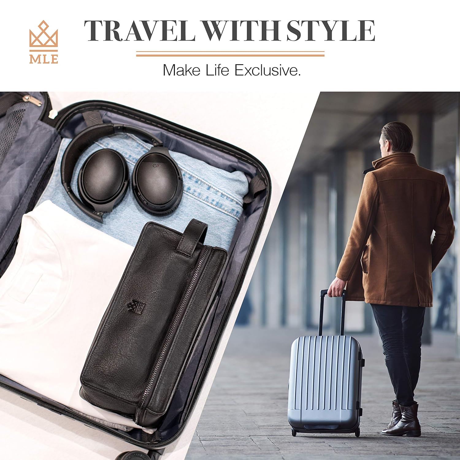 Mens Leather Toiletry Bag – Travel Dopp Kit, Shaving Bag, Grooming & Hygiene Organizer, Leather Toiletry Bag for Men