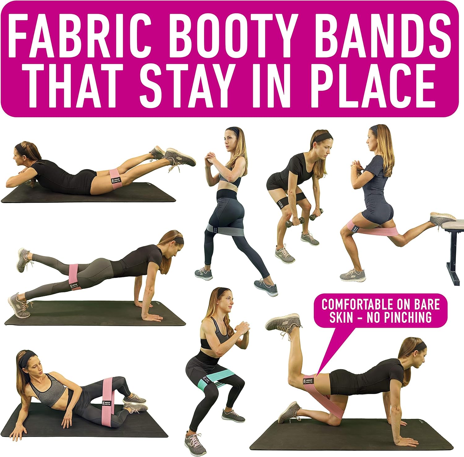 Resistance Bands for Working Out with Workout Bands Guide. 4 Booty Bands for Women Men Fabric Elastic Bands for