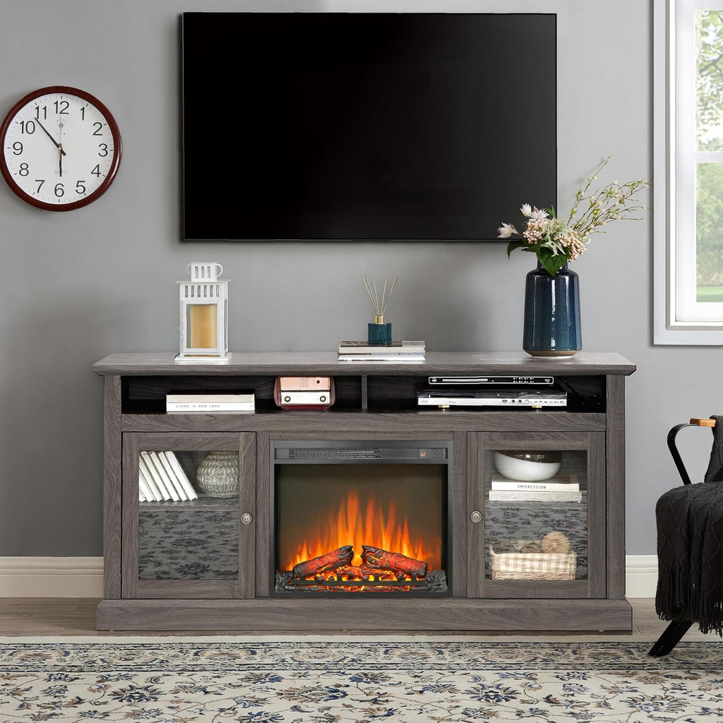 23" Electric Fireplace Insert, Fireplace Heater with Remote, Adjustable 4 Flame Brightness, Log Set, Low Noise, 8H