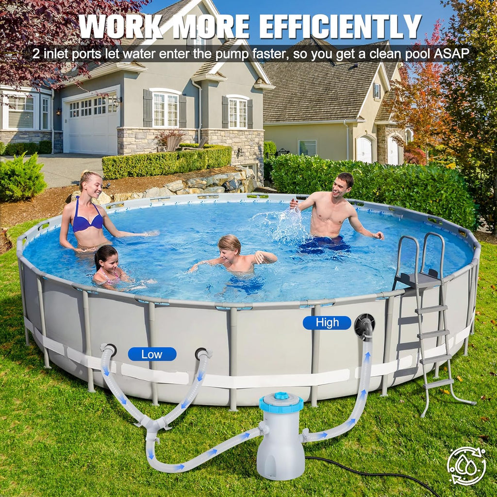 800 GPH Above Ground Pool Filter Pump, Energy-Saving Pool Cartridge Filter Pump | Dual Action: Accelerate Water Flow