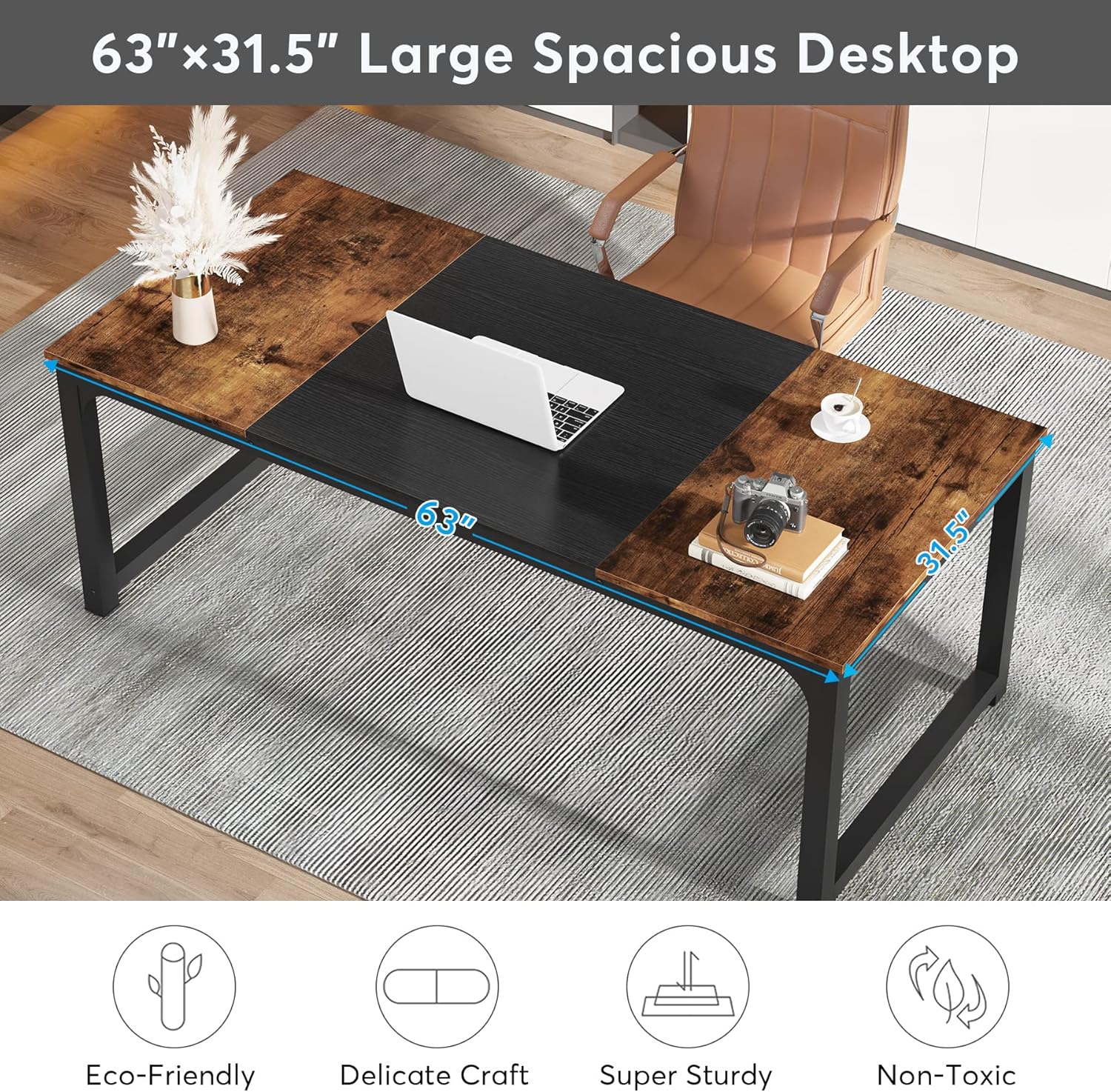 Modern Computer Desk, 63 x 31.5 inch Large Office Desk Computer Table Study Writing Desk Workstation for Home Office