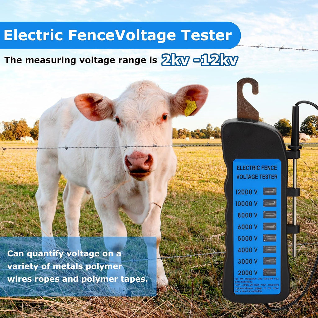 Electric Fence Voltage Tester, 12KV Fence Tester 8 Neon Indicator Lights