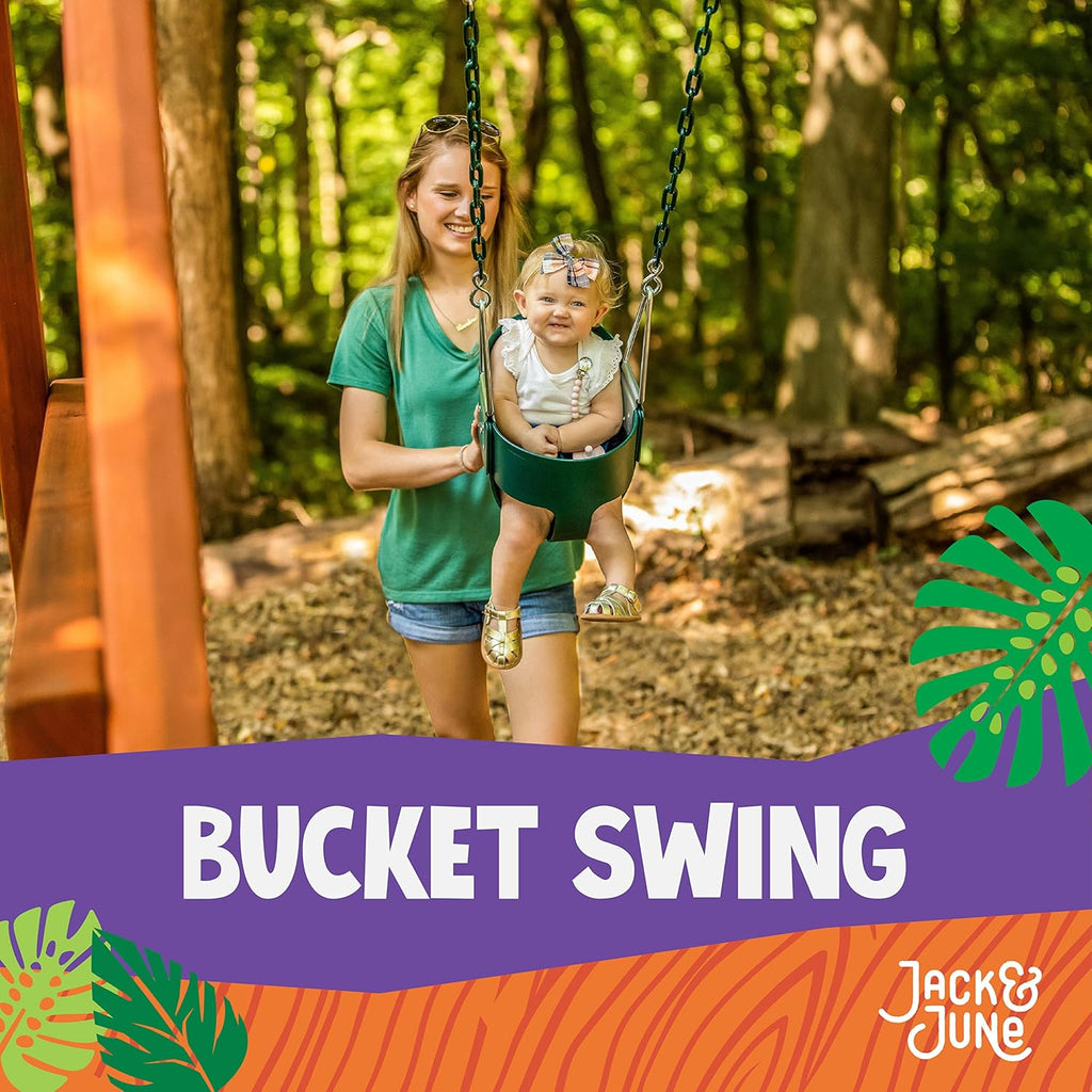 High Back Full Bucket Playset Toddler Swing with Plastisol-Coated Chains Green