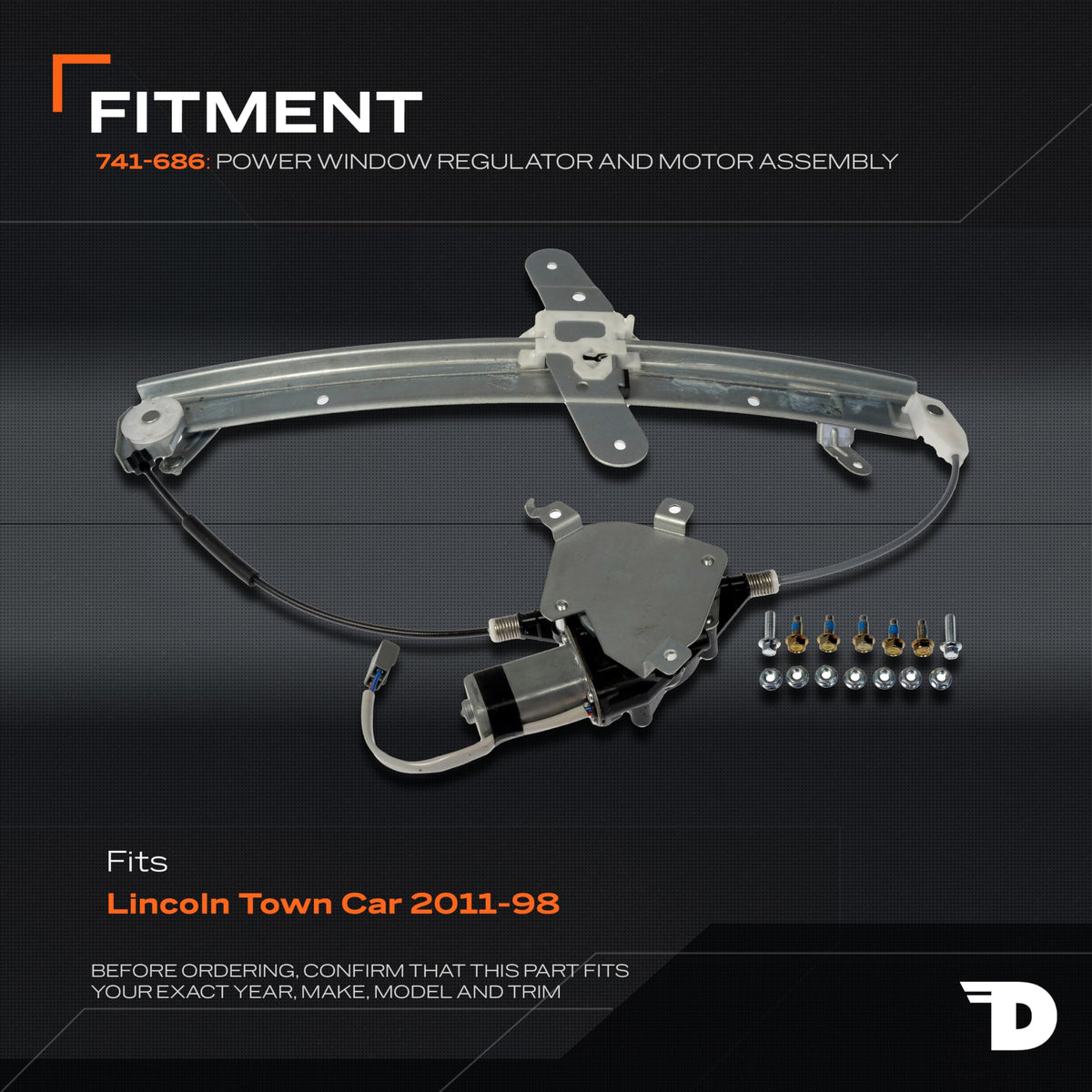 Dorman 741-686 Front Driver Side Power Window Regulator and Motor Assembly Compatible with Select Lincoln Models