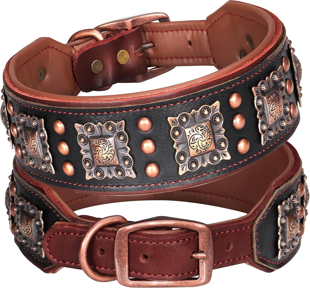 Genuine Leather Dog Collar, 2 inch Wide, Black,Neck 16-19"