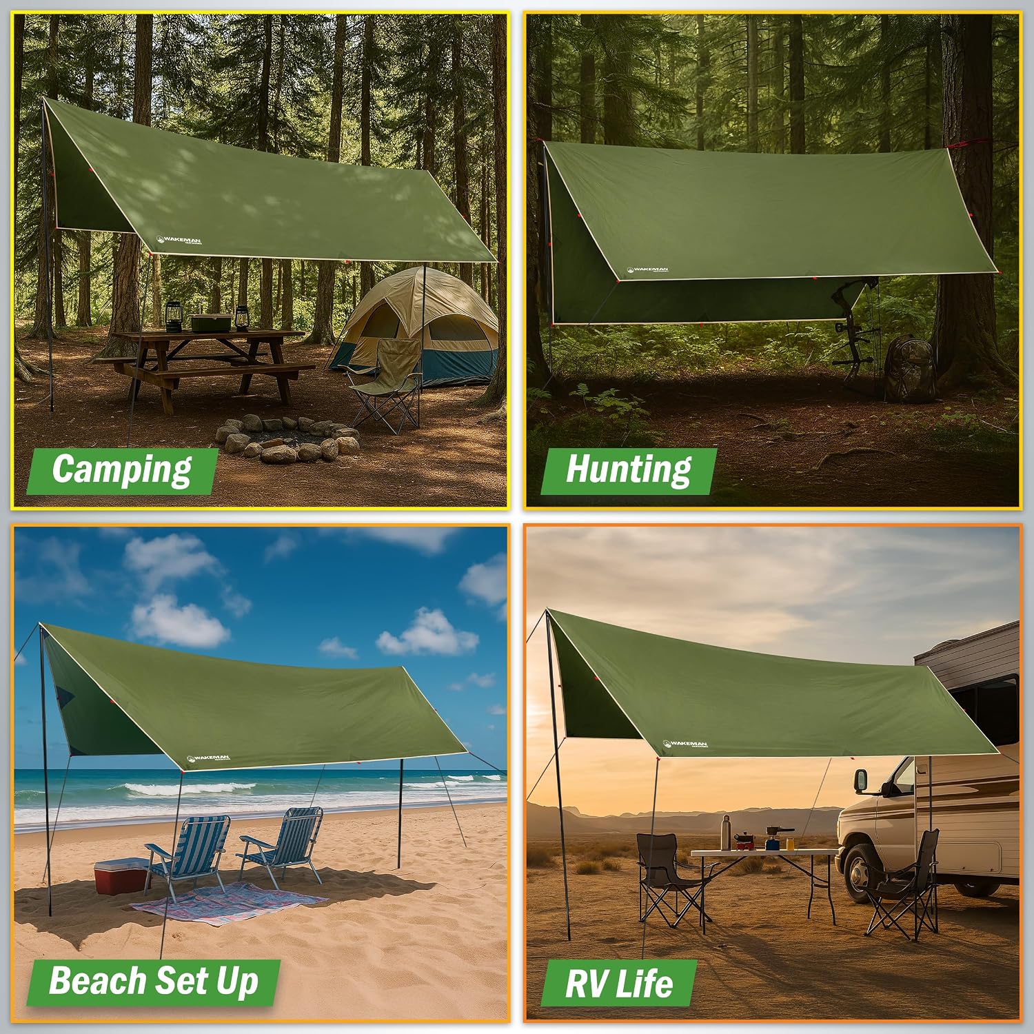 Camping Tarp with Poles - 15x12 Tarp for Camping or Hammock Rain Fly for Hiking, Backpacking or Portable Survival