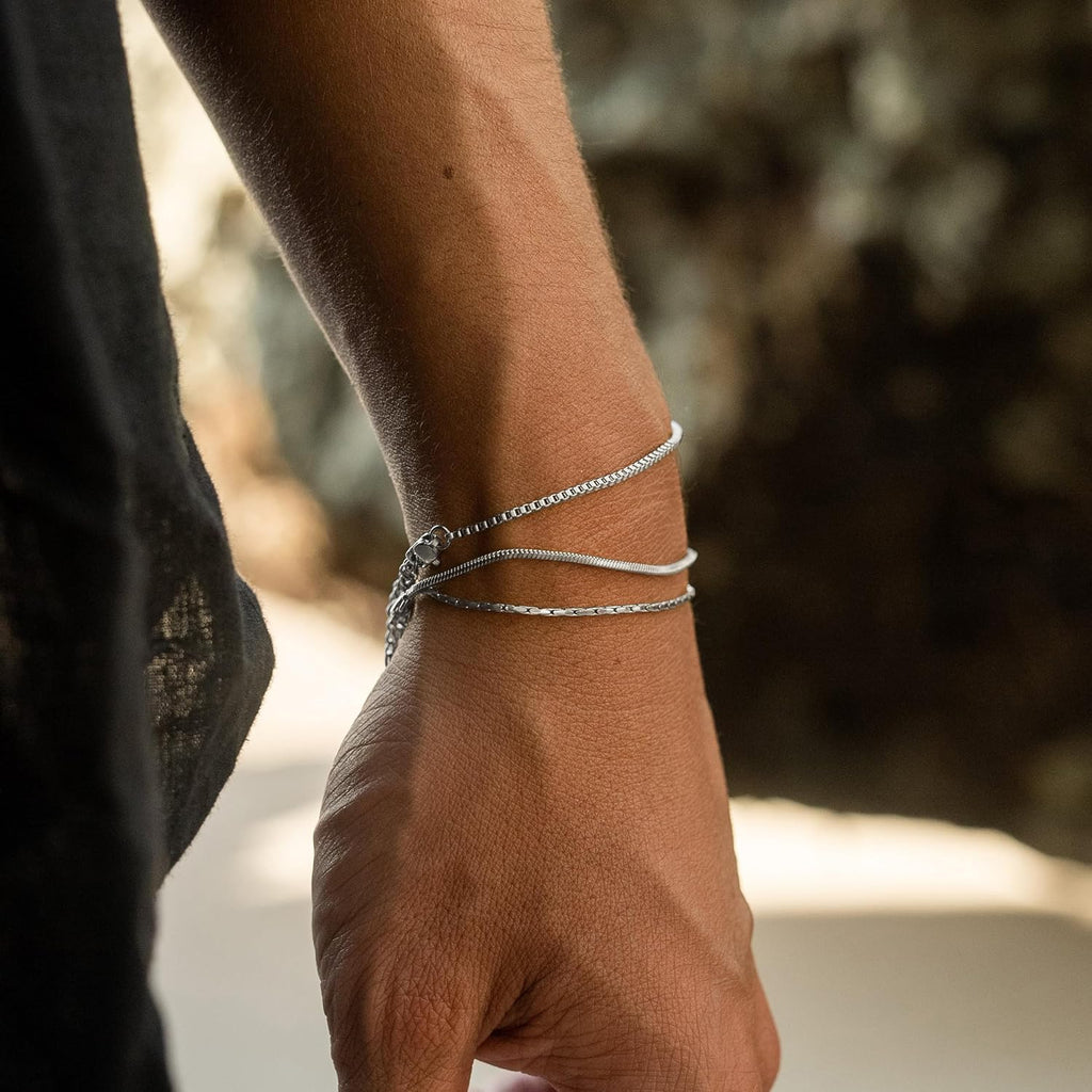 Mens Bracelet - Dainty Gold/Silver Chain Bracelet Stack 14K Gold Plated Silver Bracelets for Men Stainless Steel