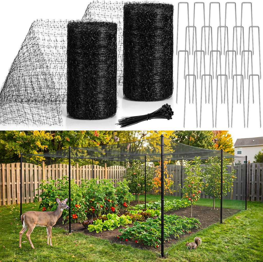 2 Roll Deer Fence Netting, 7.5 x 200 ft Heavy Duty Garden Netting Reusable Fence Barrier Anti Birds for Protect Fruit