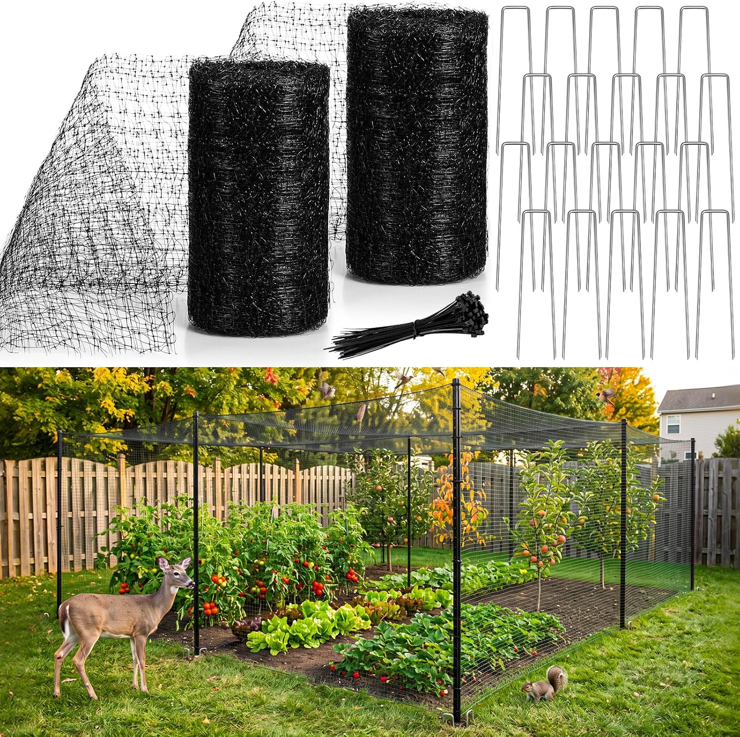 2 Roll Deer Fence Netting, 7.5 x 200 ft Heavy Duty Garden Netting Reusable Fence Barrier Anti Birds for Protect Fruit