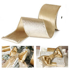 Gold Christmas Velvet Wired Ribbon 4 Inch, 10 Yards