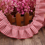 Red Gingham Ruffle Trim, 1.67 Inch x 5 Yards, Gathered Ribbon