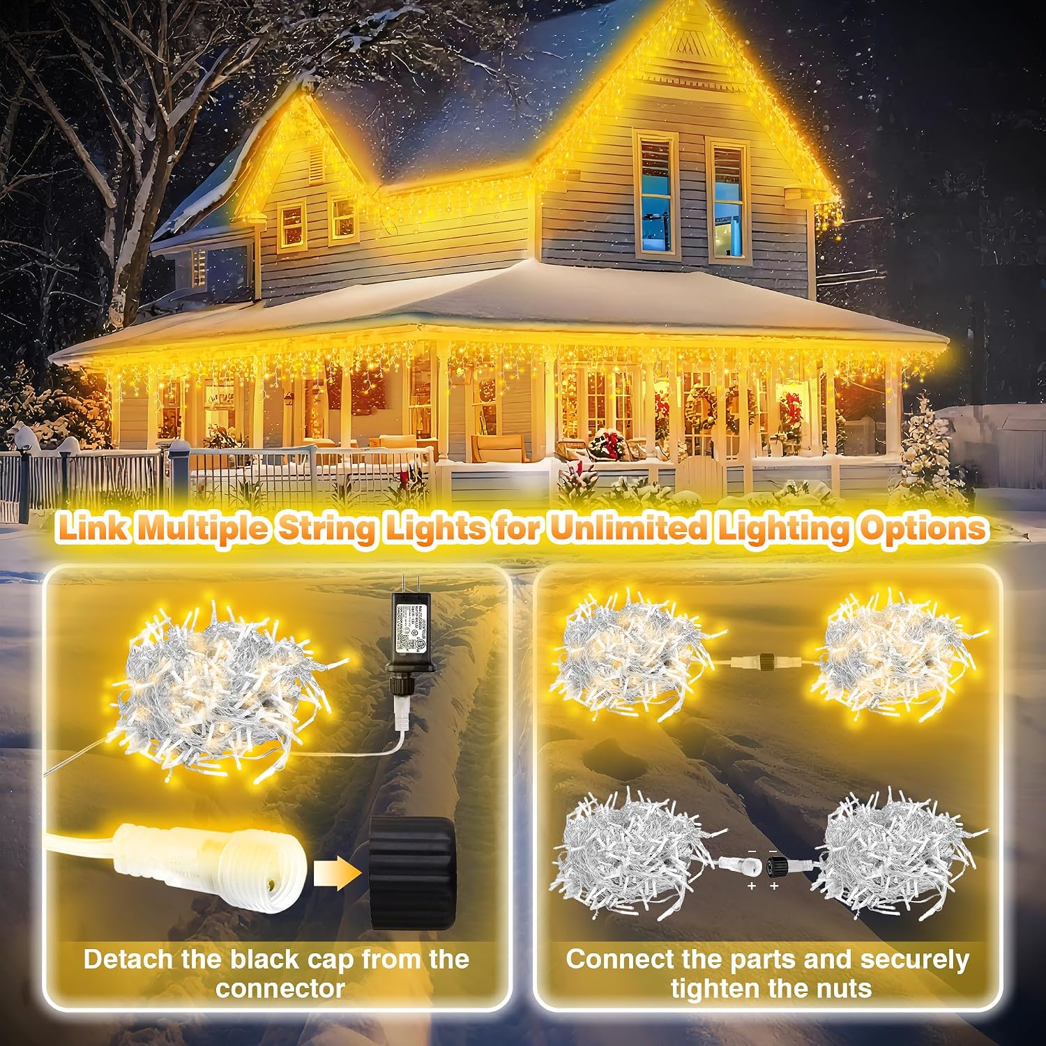 624 LED Icicle Lights Outdoor, Plug in 59ft Waterproof Christmas String Lights, 8 Modes 4 Adjust Brightness, Remote &