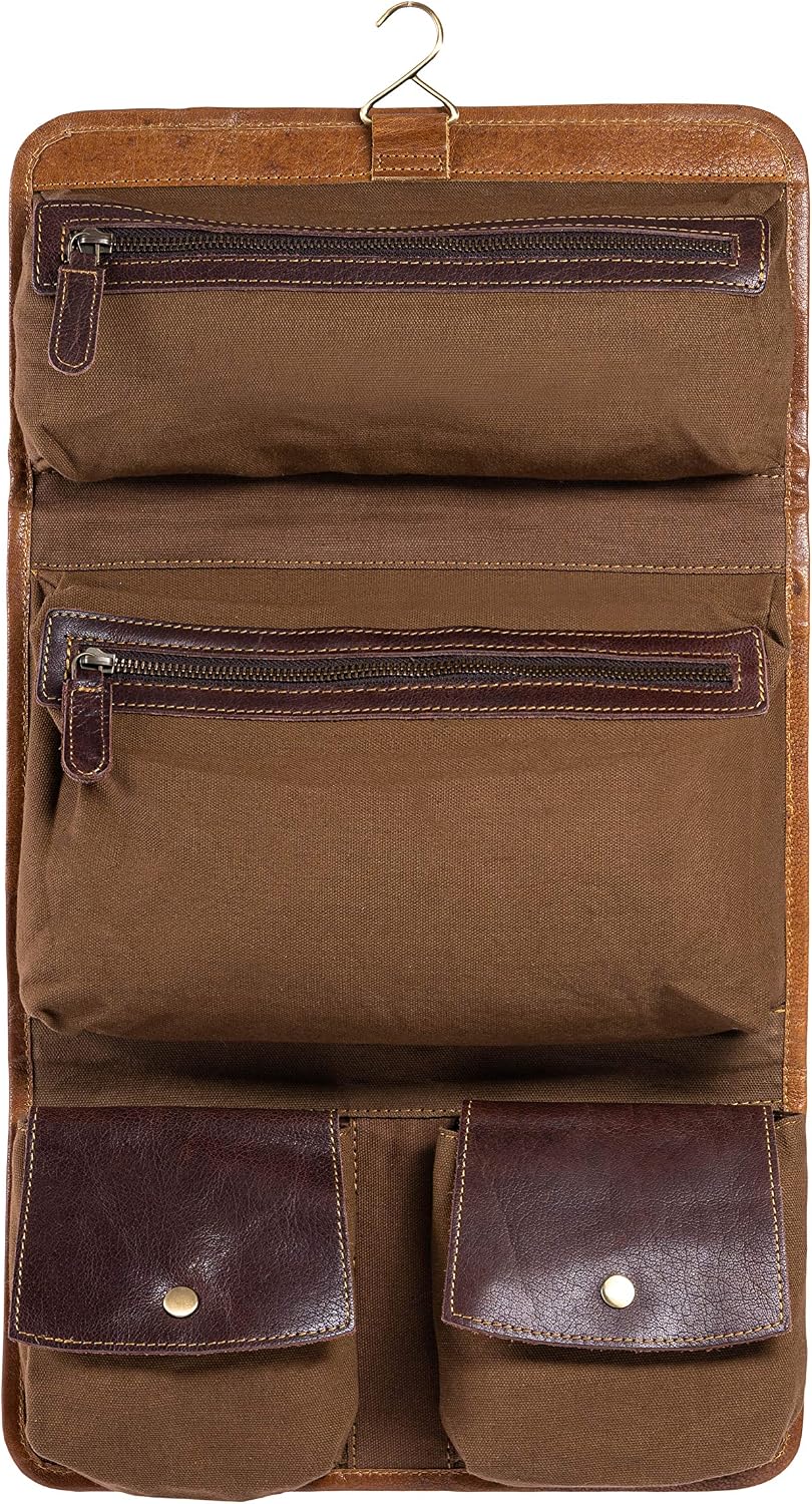 Premium Buffalo Leather Hanging Toiletry Bag Travel Dopp Kit